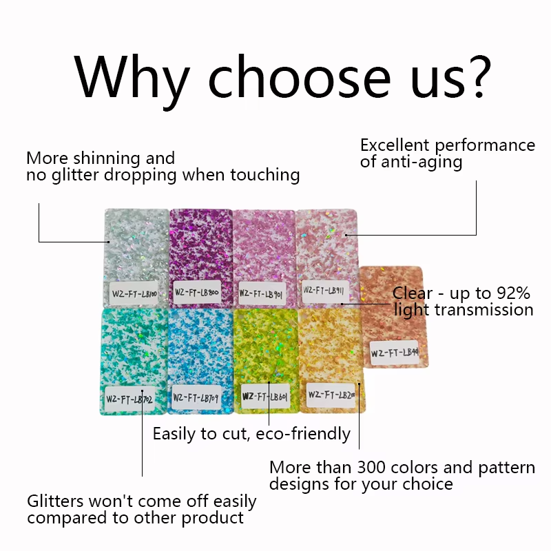 Custom Colored Various Sizes Cast Glitter Acrylic Panels Blue Glitter Acrylic Sheet Extrude Glitter Acrylic Sheets