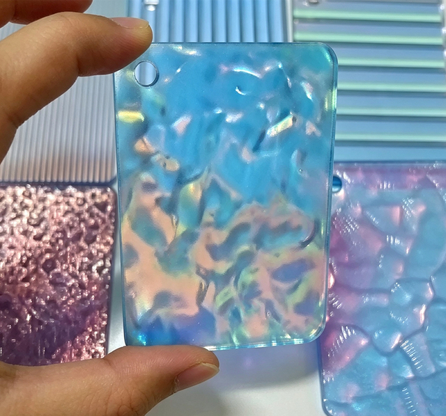 Iridescent Rainbow Acrylic Sheet Multiple Textures Water Ripple Fluted PMMA Panel for Laser Cutting Indoor Decor
